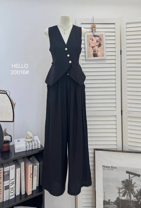 Asymmetrical Button Down Vest With Skirts Sets